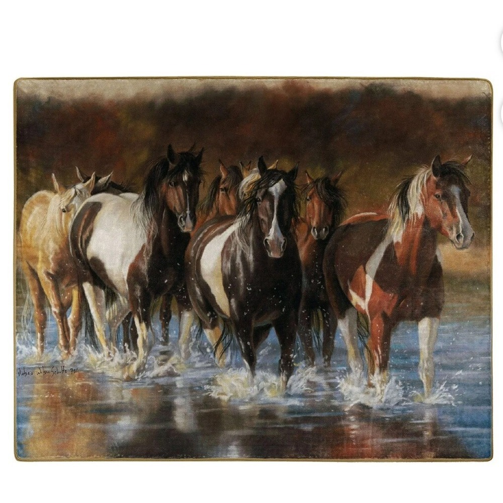 American Heritage Horses on Water Blanket Plush Raschel Throw Rush Hour 50x60 In